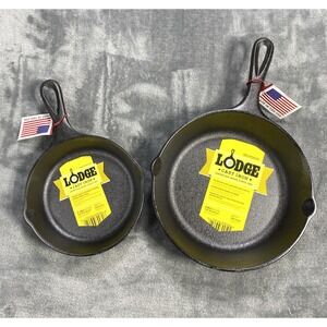 Lodge Cast Iron Skillet 8" 5SK & 6.5" 3SK Lot of 2 Double Spout New With Tags